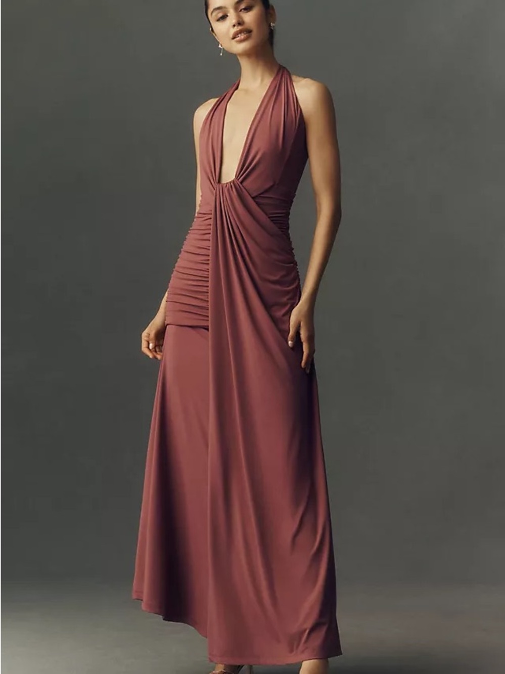 Bardot Ines Halter Neck Maxi Dress in Soft Rust